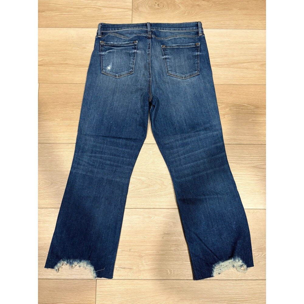 J Brand Women's 32 Mid Rise Cropped Bootcut Jeans Frayed Hem Distressed Knee Den - Picture 10 of 10